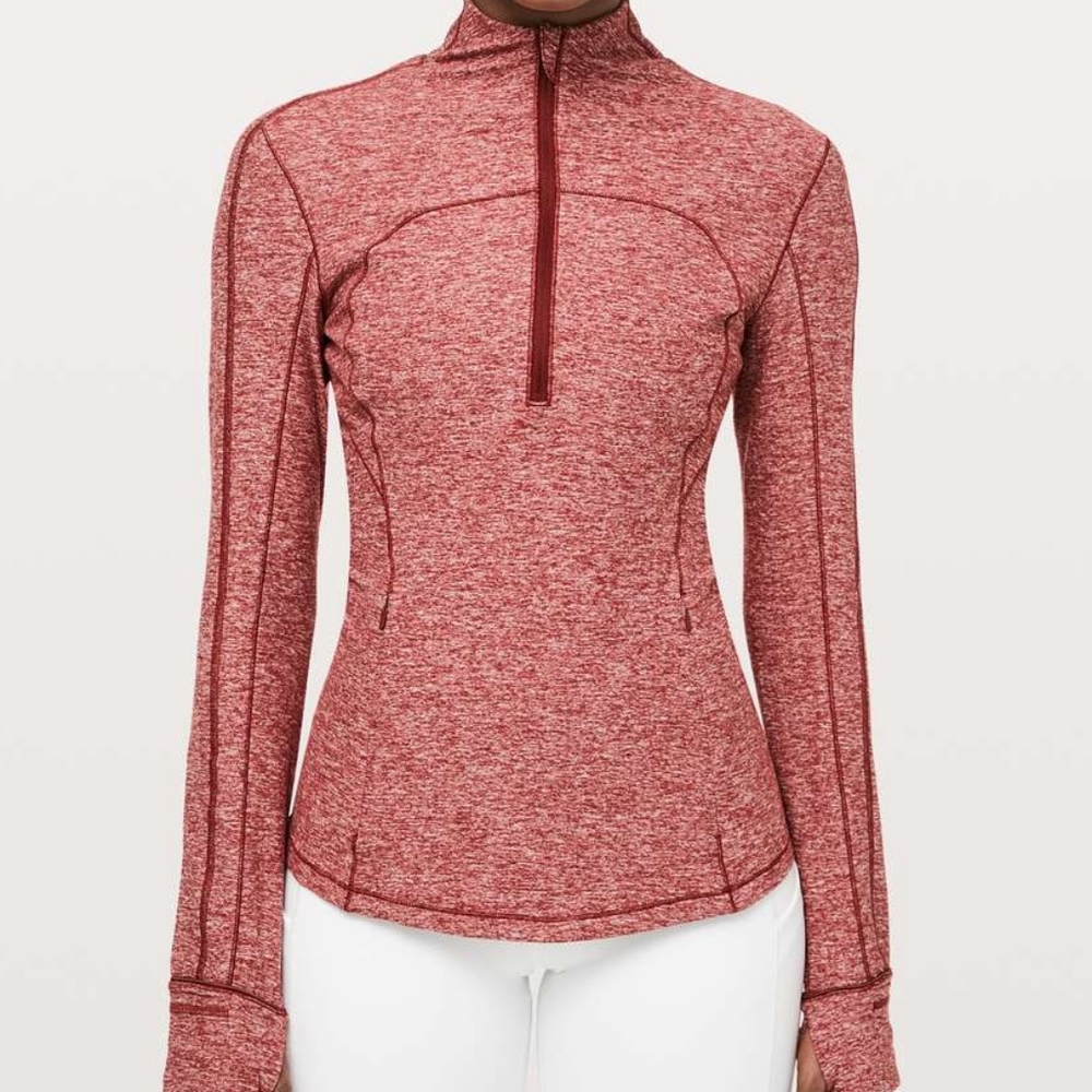Lululemon Run Briskly 1/2 Zip in Heathered Dark Sport Red
